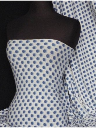 Viscose Cotton Stretch Lycra Fabric- Blue Spots/Stripe Q444 BL