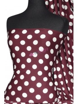 Viscose Cotton Stretch Lycra Fabric- Burgundy/Cream Polka Dots Q910 BGDCRM