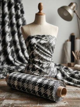 Viscose Cotton Stretch Lycra Fabric- Dogtooth VSC254 BKGR