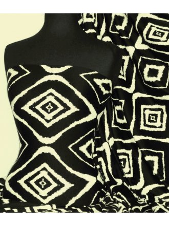 Viscose Cotton Stretch Lycra Fabric- Lauren Black/Beige Diamond VSCP15 BKBGE