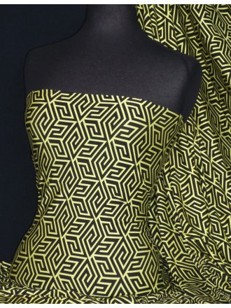 Viscose Cotton Stretch Lycra Fabric- Lorna Yellow/Black Maze VSC10 YLBK