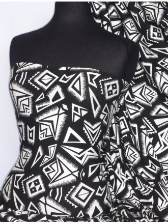 Viscose Cotton Stretch Lycra Fabric- Lucy Black/White Geometric VSC08 BKWHT