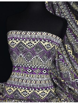 Viscose Cotton Stretch Lycra Fabric- Pam Purple Aztec VSC09 PPL