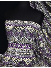 Viscose Cotton Stretch Lycra Fabric- Pam Purple Aztec VSC09 PPL