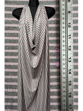 Viscose Elastane 4 Way Stretch Fabric- Baby Pink/Marl Grey Vertical Stripes SQ987 PNGR