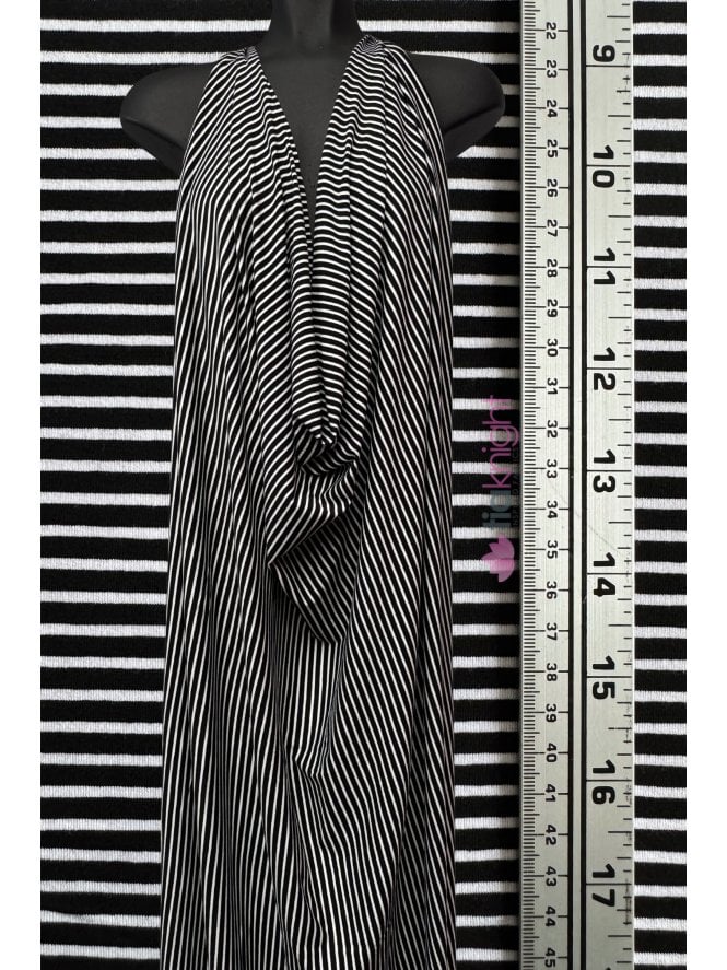 Viscose Elastane 4 Way Stretch Fabric- Black/White Vertical Pinstripes SQ985 BKWHT