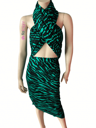 Viscose Elastane 4 Way Stretch Fabric- Jade/Black Tiger SQ631 JDBK