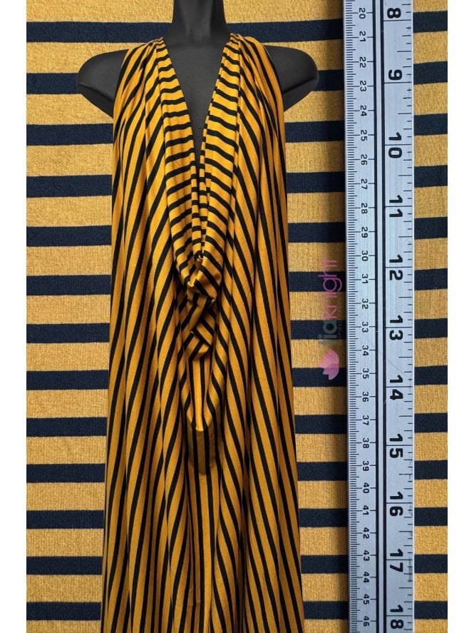 Viscose Elastane 4 Way Stretch Fabric- Mustard/Black Vertical Stripes SQ986 MSTBK