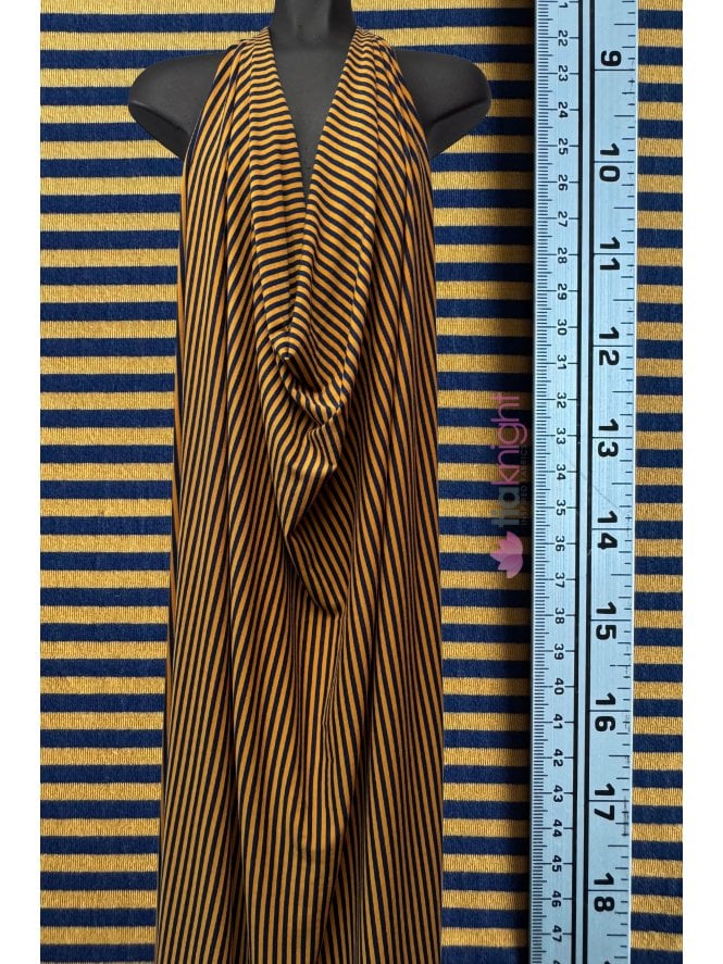 Viscose Elastane 4 Way Stretch Fabric- Mustard/Navy Vertical Stripes SQ988 MSTNY