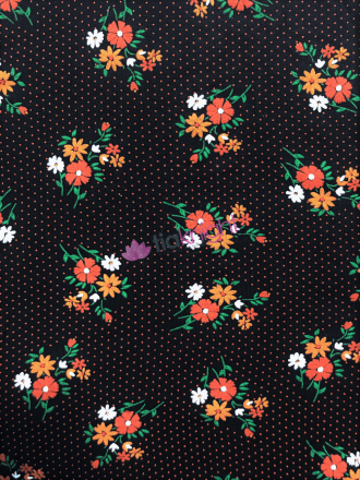Viscose Elastane 4 Way Stretch Fabric- Pin Dot Daisies SQ675 BKMLT