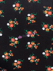 Viscose Elastane 4 Way Stretch Fabric- Pin Dot Daisies SQ675 BKMLT