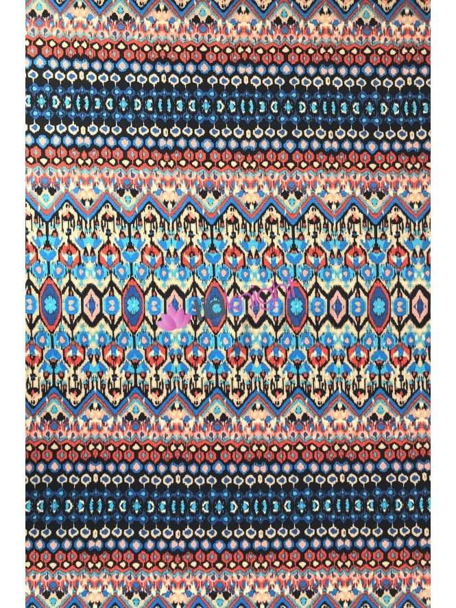 Viscose Elastane 4 Way Stretch Fabric- Rust/Turquoise Aztec SQ759 RSTQ