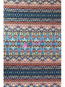 Viscose Elastane 4 Way Stretch Fabric- Rust/Turquoise Aztec SQ759 RSTQ