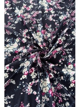 Viscose Elastane 4 Way Stretch Soft Fabric- Navy/Pink Blossom Tree SQ866 NYPN