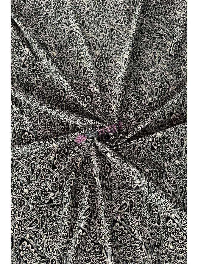 Viscose Elastane 4 Way Stretch Soft Fabric- Paisley Pattern SQ865 BKIV