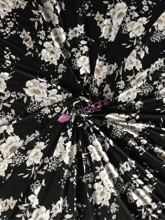 Viscose Elastane Stretch Fabric- Black Retro Floral SQ549 BKIV