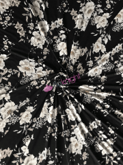 Viscose Elastane Stretch Fabric- Black Retro Floral SQ549 BKIV