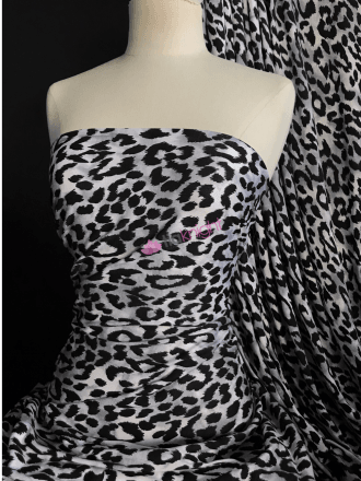 Viscose Printed 4 Way Stretch Lycra- Grey/Black Cheetah SQ506 BKGR