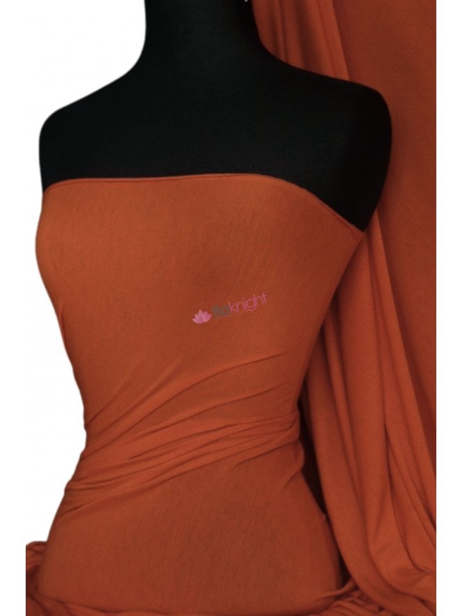 Viscose Rayon 4 Way Stretch Jersey Fabric- Dark Rust Q300 DRST