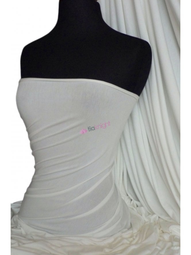 Viscose Rayon 4 Way Stretch Jersey Fabric- Ivory Q300 IV