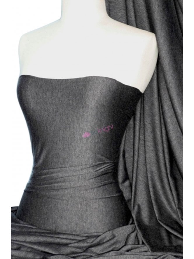 Viscose Rayon 4 Way Stretch Jersey Fabric- Marl Charcoal Q300 MARL