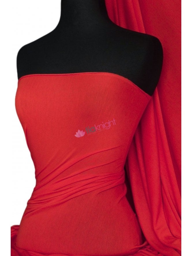 Viscose Rayon 4 Way Stretch Jersey Fabric- Red Q300 RD