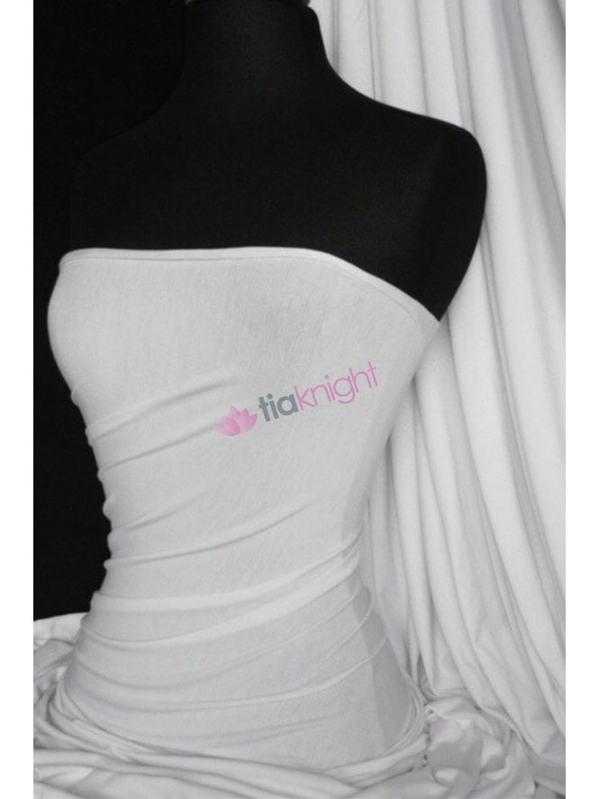 Viscose Rayon 4 Way Stretch Jersey Fabric- White Q300 WHT