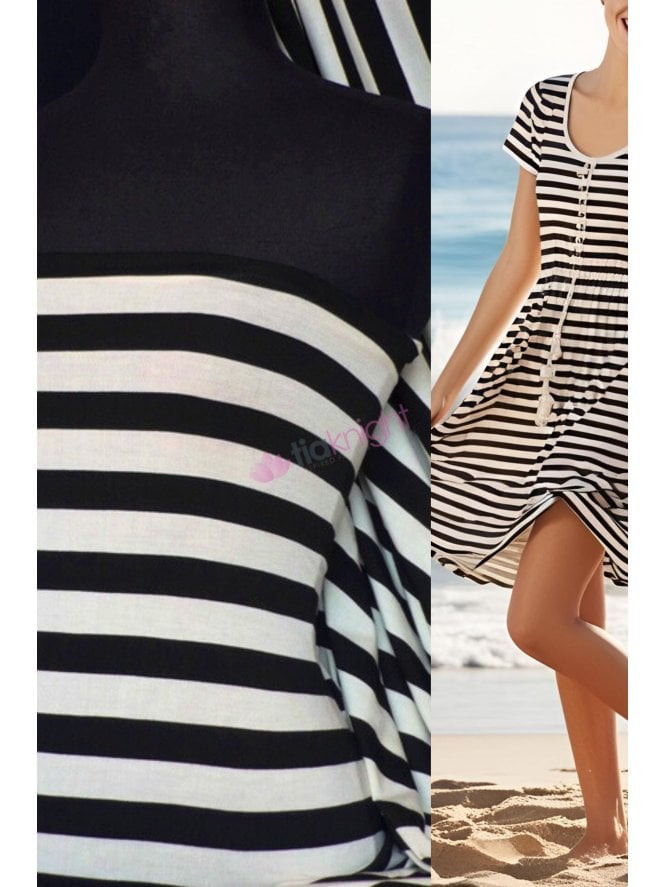 Viscose Stretch Dressmaking Fabric- Stripe Black/Cream Q678 BKCRM