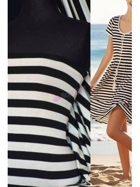 Viscose Stretch Dressmaking Fabric- Stripe Black/Cream Q678 BKCRM