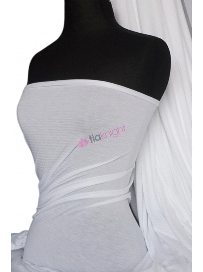 Viscose Stretch Lightweight Fabric- White Shadow Stripe Q577 WHT