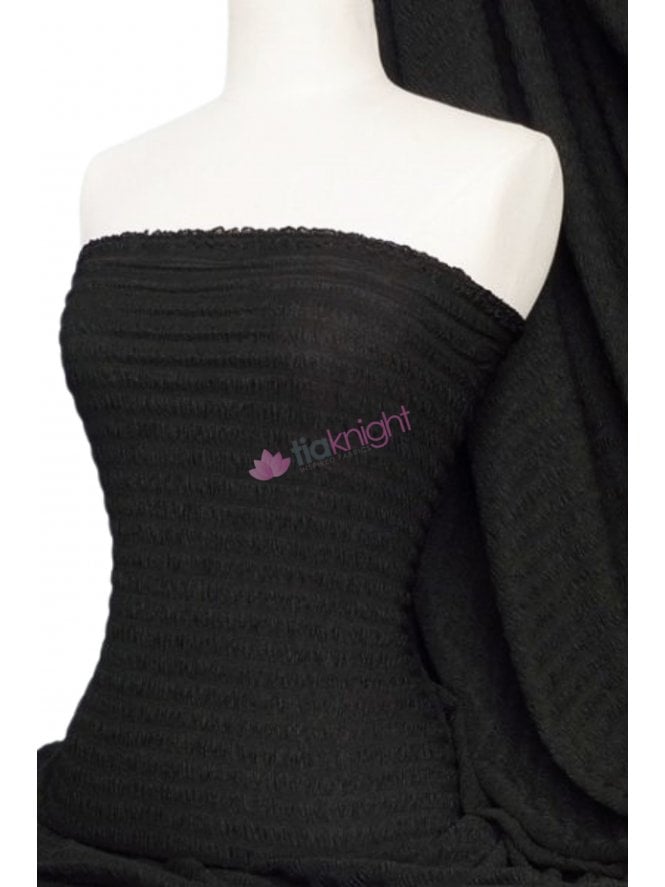 Waffle Jaquard Frilly 4 Way Stretch Fabric- Black Q1146 BK