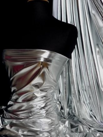 Wet Look Foil Stretch Fabric- Silver SQ716 SLVBK