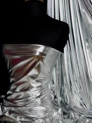 Wet Look Foil Stretch Fabric- Silver SQ716 SLVBK