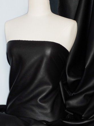 Wet Look PVC/Leatherette Coated Poly Lycra Fabric- Black SQ190 BK
