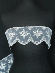 White/Silver Floral Embroidered Scalloped Edged Wide Non-Stretch Net Trim