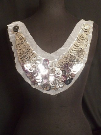 White/ Silver Sequin Net Neck Piece