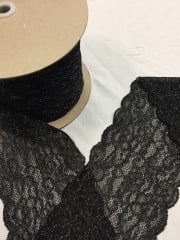 Wide Lace Stretch Lurex Trimming- Black/Silver Floral SY13 BKSLV