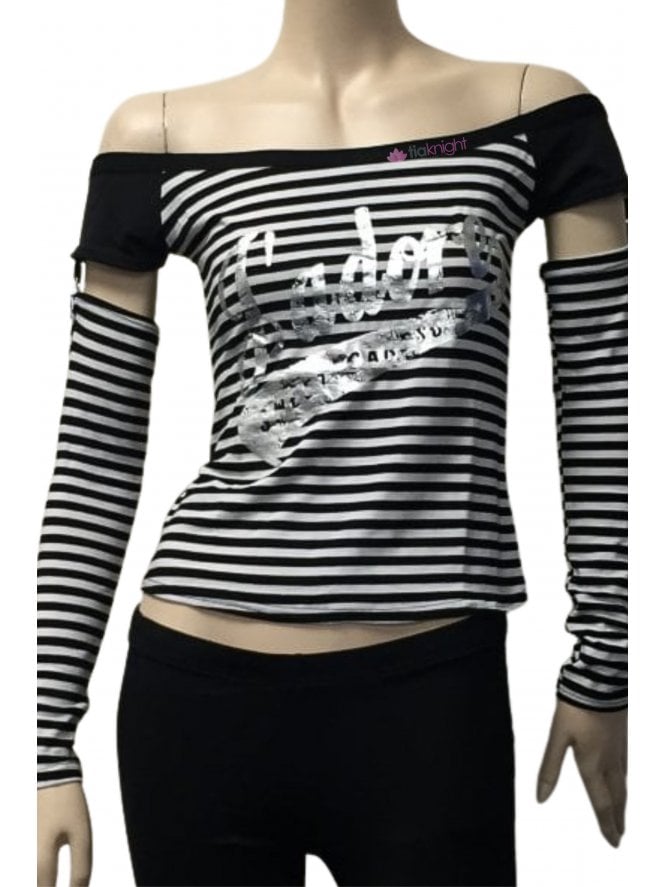 Women's J'adore Racer Girl Long Sleeve Stripe Top- Black/White
