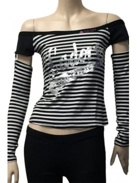 Women's J'adore Racer Girl Long Sleeve Stripe Top- Black/White