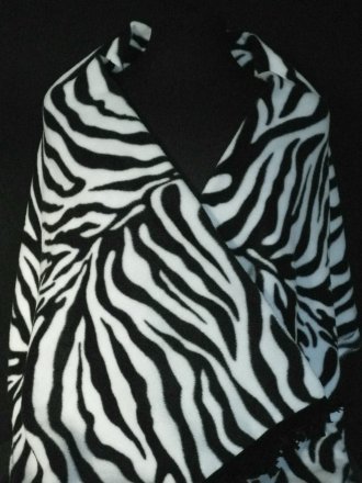 Zebra Print Polar Fleece Shawl With Suede Fringe Trim